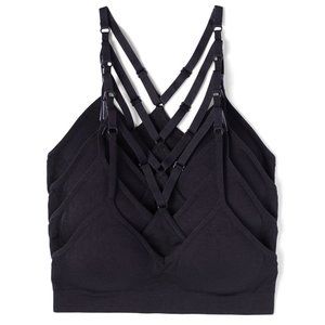 4-Pack Nylon Spandex V Neck Racerback Sports Bra 1016 Black New NWB